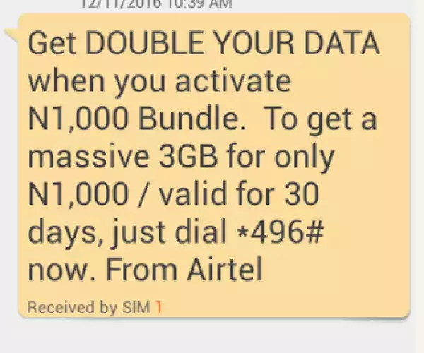 VERY HOT!!! Airtel Users Enjoy! Double Data Offer – Get 3GB For Only 1k, 7GB For 2k or 18GB For 4k On Your Airtel Sim